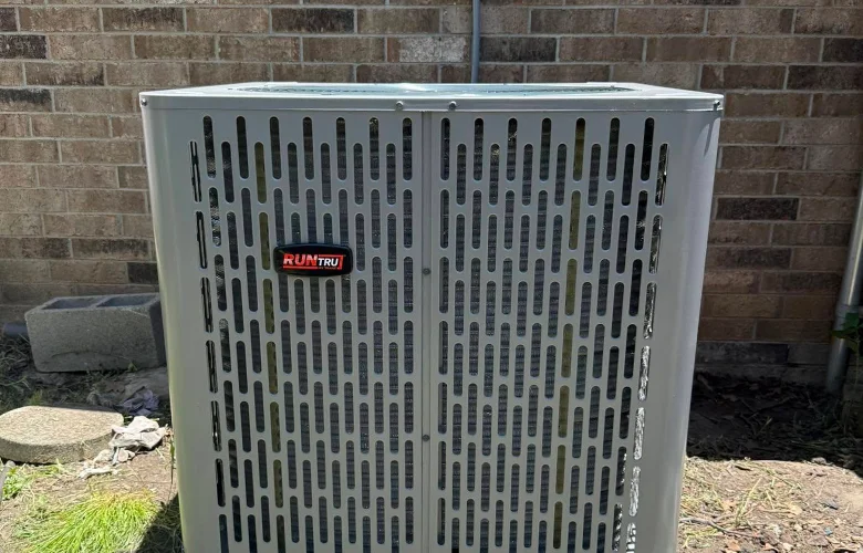 DVO technician servicing heat pump unit in Mesquite, TX